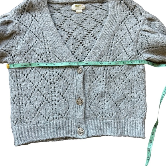 Anthropologie Maeve gray pointelle knit cardigan jewel rhinestone buttons small - Picture 6 of 8